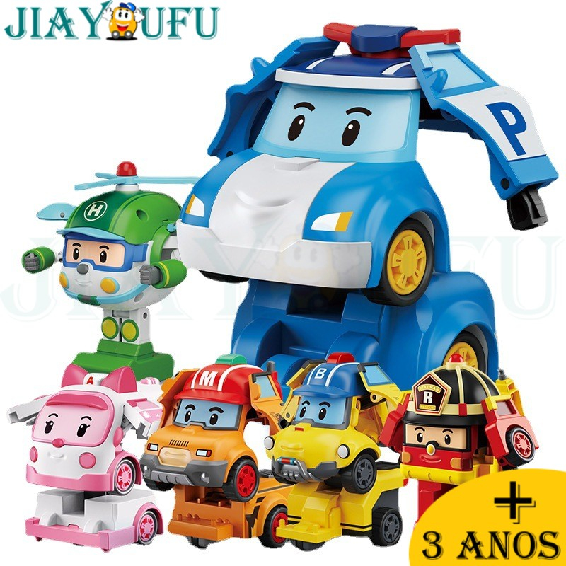 Conjunto de 6 peças Robocar POLI Robô Carro Para Crianças Brinquedo CarPoli Único Transformador De Meninos Deformação Polícia Roy Fogo Tráfego Equipe De Resgate