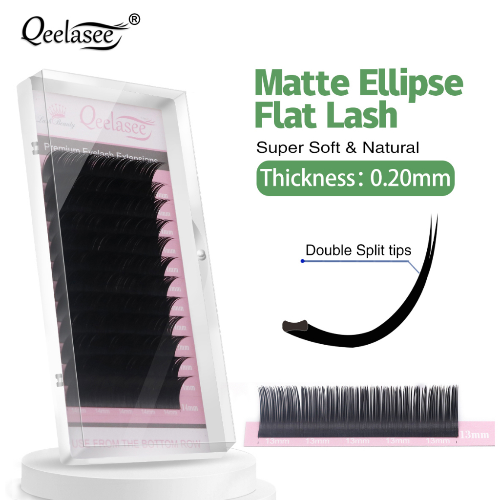 Qeelasee Matte Extensão De Pestanas Planas 0.20mm Dicas Divididas Individuais Flase Mink Cílios Suprimentos Elipse Cashmere Maquiagem