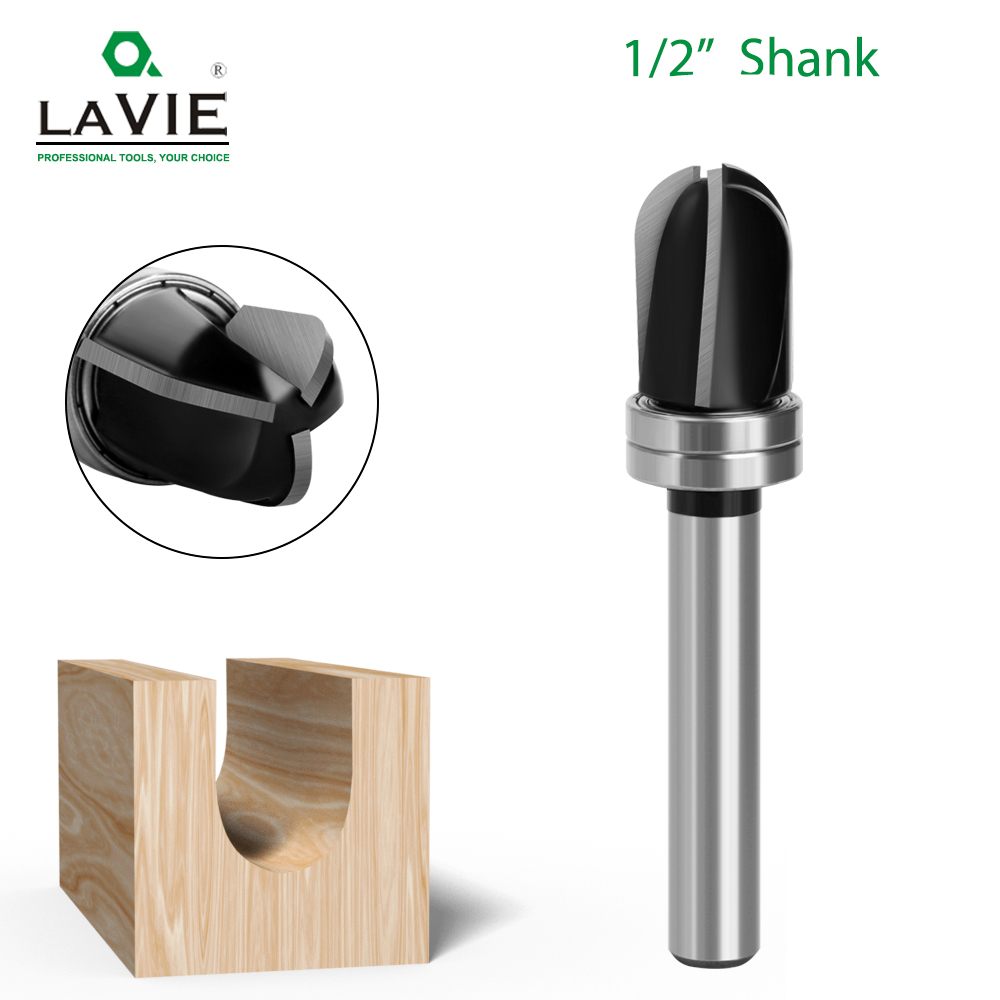 LAVIE 1/2 " Haste 3 Borda Lâmina Longa Broca De Nariz Redondo Com Rolamento Entalho Router bit Carpintaria Fresa Para Má