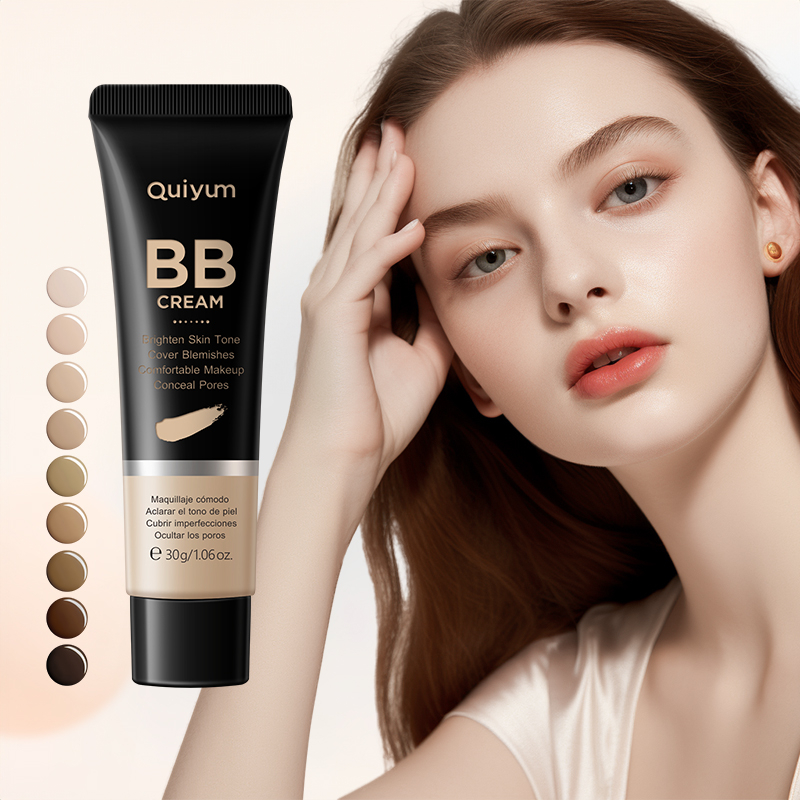 QUIYUM BB Cream Maquiagem Natural Foundation Duradoura Todo O Dia Cobertura Alta Tom De Pele Brilhante 30g