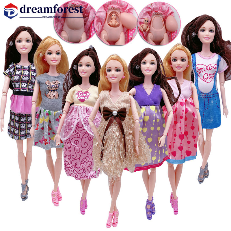 DREAMFOREST Boneca Barbie Princesa De 11,5 Polegadas De Moda Multifuncional De Barriga Móvel De Gravidez