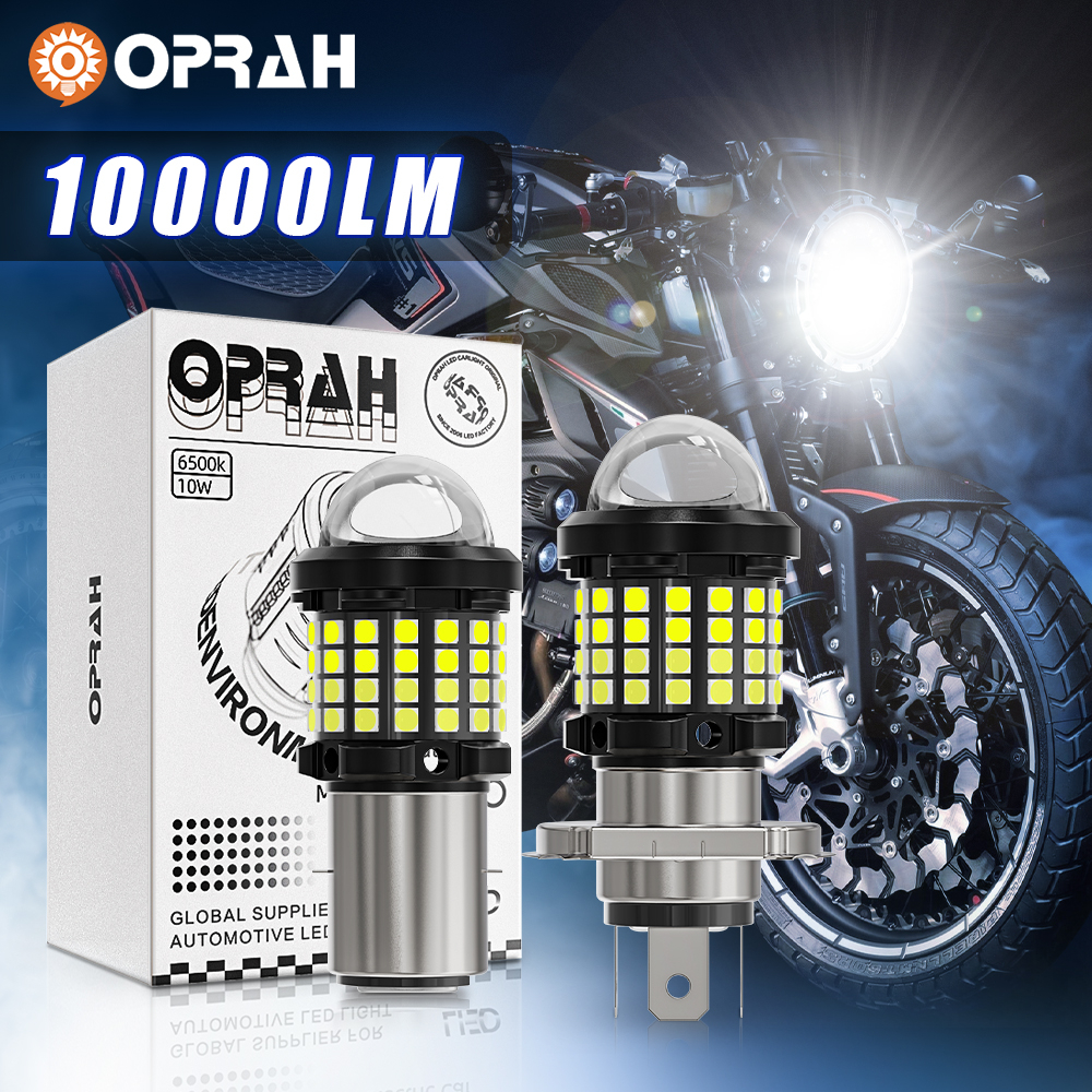 [OPRAH] Farol LED Super Brilhante H4 para Motocicleta Farol LED H6 Farol LED BA20D Distância da Lâmpada de Feixe Baixo para Motocicleta Farol de Projeção Bicolor Fog Light 1.000LM