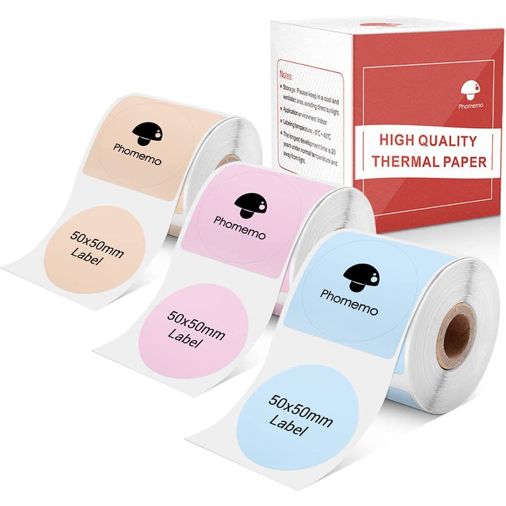 Papel De Etiqueta Térmica phomemo 50MM Para Impressora De Etiquetas M110/M200 Adesivas Round Square Color Sticker Business Tag