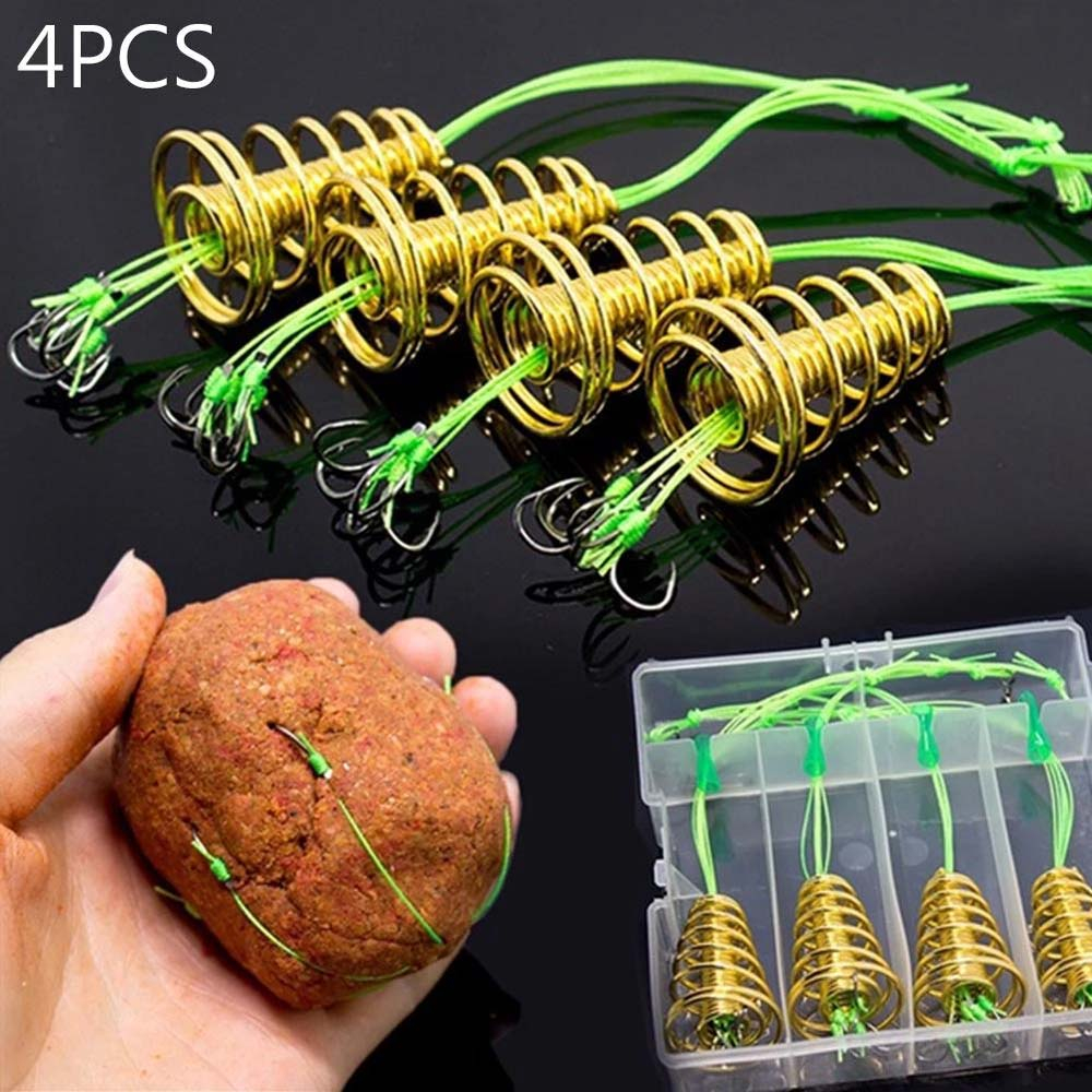 4pcs /box Linha de isca de mola do anzol Linha de isca de mola do anzol Bomba verde Anzol Anti-Pendurar a extremidade da haste de arremesso da cintura Anzol Gaiola