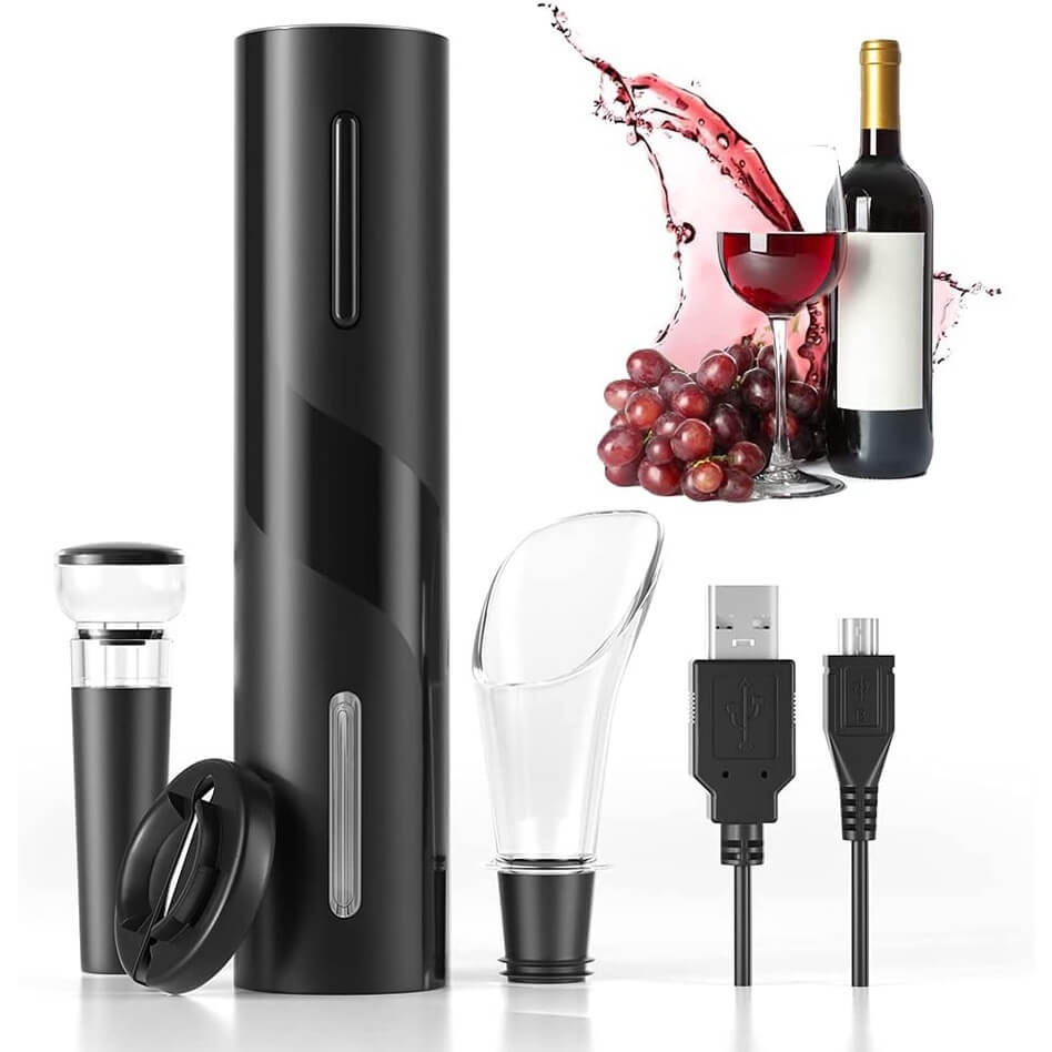 Conjunto Abridor De Vinhos Automático Elétrico 4 Em 1 USB Recarregável , Kit Saca-Rolhas Para Acessórios De Cozinha Bar Party