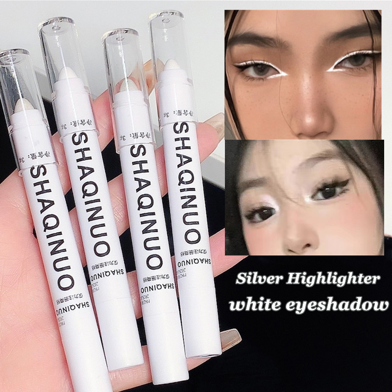 GECOMO Matte Eyeshadow Stick Delineador Branco , Caneta Iluminadora Prateada Brilhante
