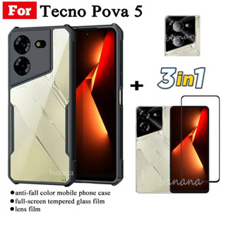 3em1 Caixa Para Celular Tecno POVA 5 anti-Queda Pova5 4G Filme De Vidro Temperado + Lentes