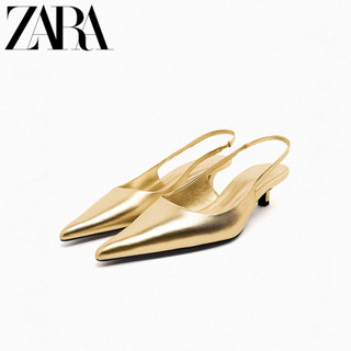 ZARA Gold Sapatos De Salto Fino Ouro Sandálias Baotou