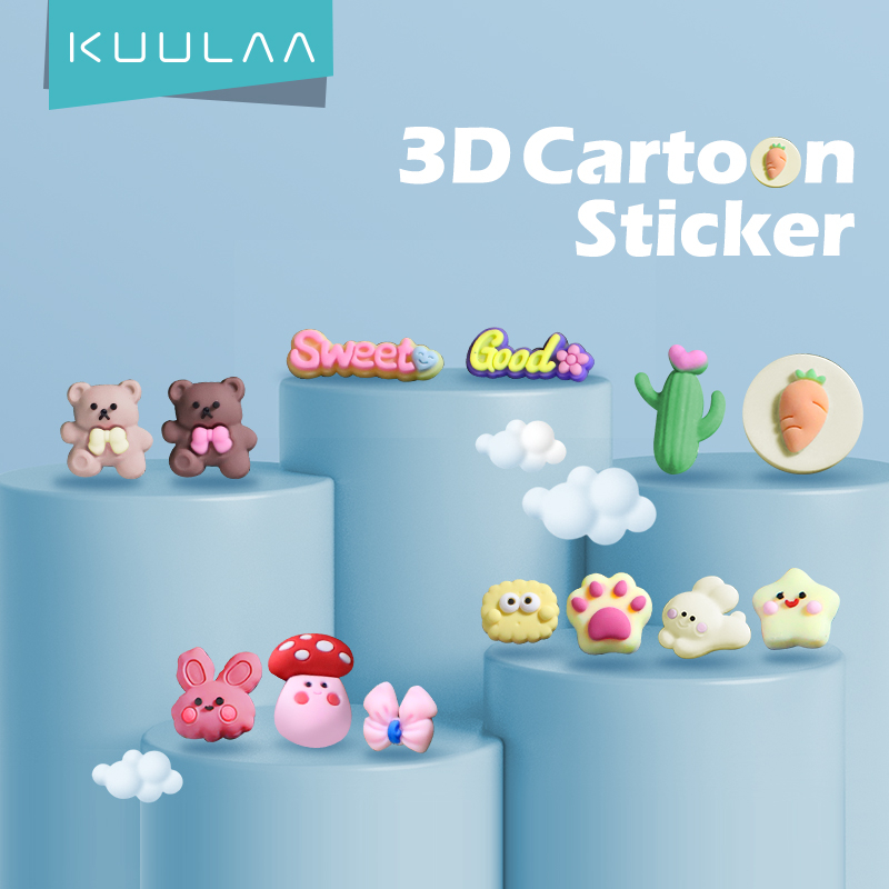 KUULAA 4Pcs/Pack (Random) Adesivo 3D À Prova D'água Para Carregador De Cartoon Caixa De Telefone Garrafa Adesivos Portáteis Autocolantes Bricolagem Etiquetas De Mesa Presentes Comod