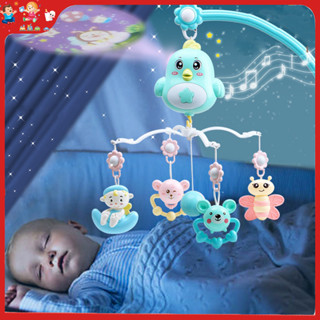 Berço brinquedos pendurados com música cama de bebê sino controle remoto luz girando brinquedo de dormir recém-nascido