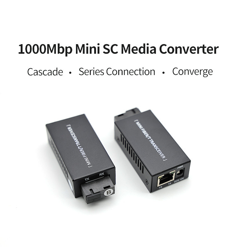 1 Par Gigabit 100/1000M A/B SC Conversor De Mídia De Interruptor De fibra Ethernet Rj45 Transceptor Óptico 20KM Com Fonte De Alimentação Fiber Swi