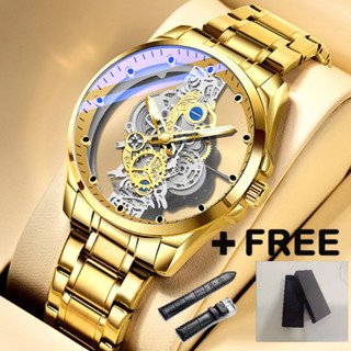 CT creat original Relógio Duo Oco De Dupla Face Moda Masculina Exclusiva Masculino De Aço Inoxidável Golden Lu