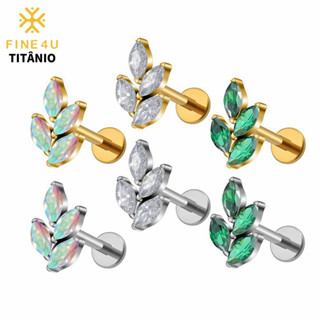FINE4U Piercing Helix Titânio - Design Exclusivo de Folhas Para Orelha Conch Lobe Flat Grau de Implante