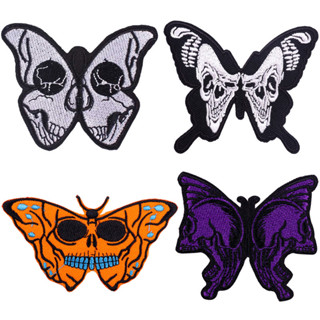 Adesivos Para Vestuário Punk Designer Patches O Ferro De Bordar Borboleta Do Crânio Sobre Patch Termoadesivos