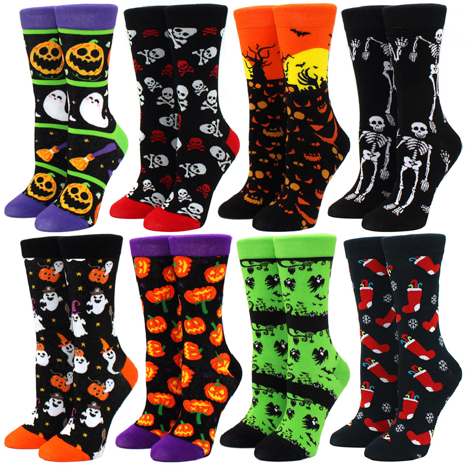 Nova Venda Quente Meias De Halloween Femininas Harajuku Esqueleto Engraçado Menina Alienígena Abóbora Monstruosas Morcego Tripulação