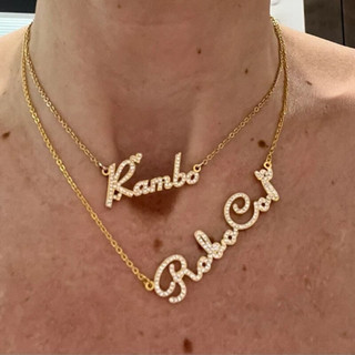 Nome Personalizado Colares De Aço Inoxidável Zircão Cúbico Letras Bling Pingente