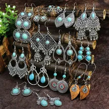 Brincos Clássicos Turquesa Étnica De Gota D'água 2022 Novos Sinos Geométricos Boêmios Ocos Tassel Vintage Party Jewelry