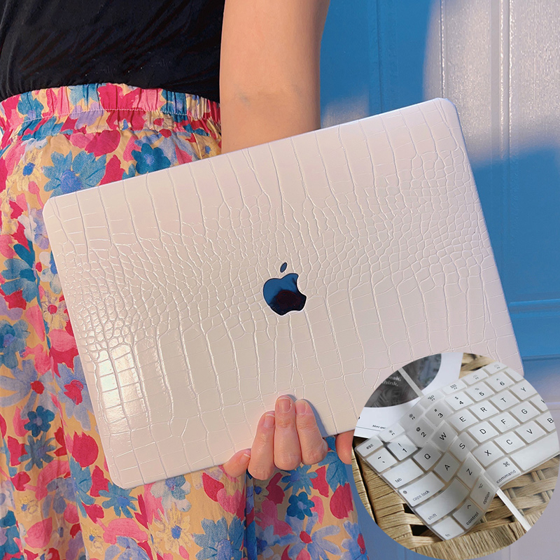 Moda Cor Branca Textura De Crocodilo De Couro Para Macbook case 2022 Air M2 Pro 14 2021 A2442 2020 A2338 air 13 Polegada a2337 a2179