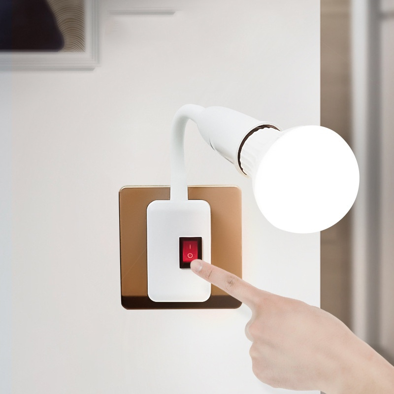 Adaptador De Soquete De Parafuso E27-Suporte De Luz De Parede Plug-In Direto ABS Para Lâmpadas Economizadoras De Energia