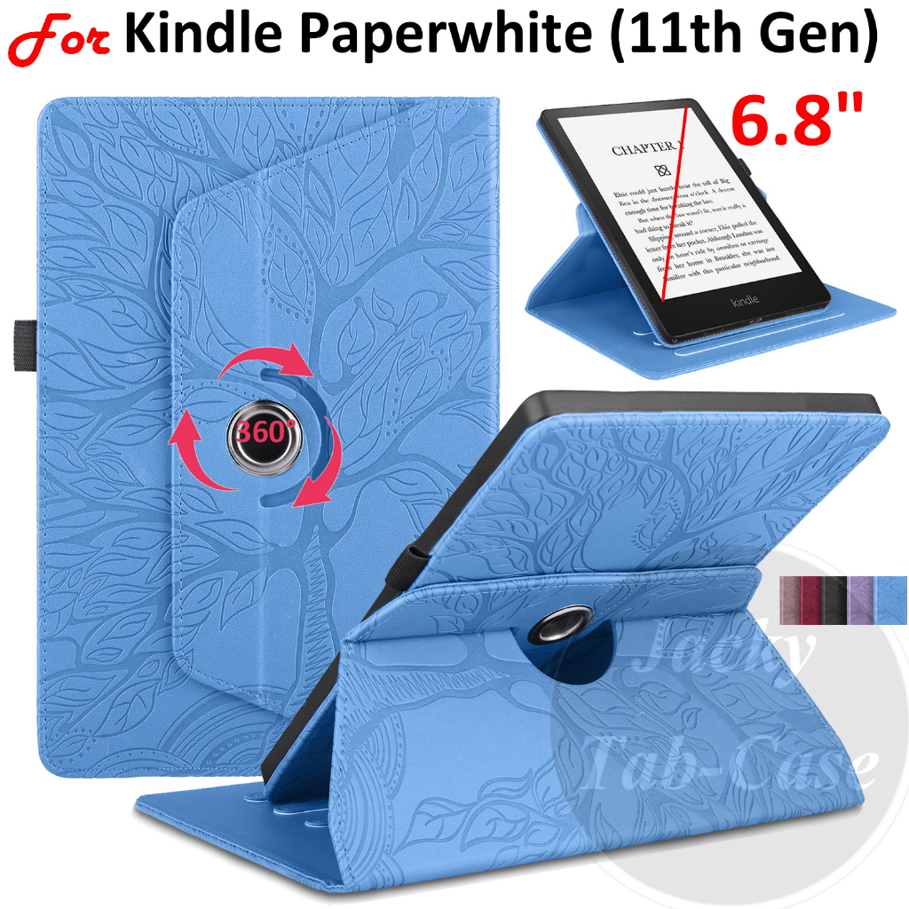 Para Kindle Paperwhite 11a Geração 6,8" 2021 KPW5 5 M2L3EK Moda 360° Assinatura Do Suporte Giratório Case Edition M2L4EK Signature Edition 6.8 Polegadas 3D Tree Style PU Capa De Couro Com Despertar Sono
