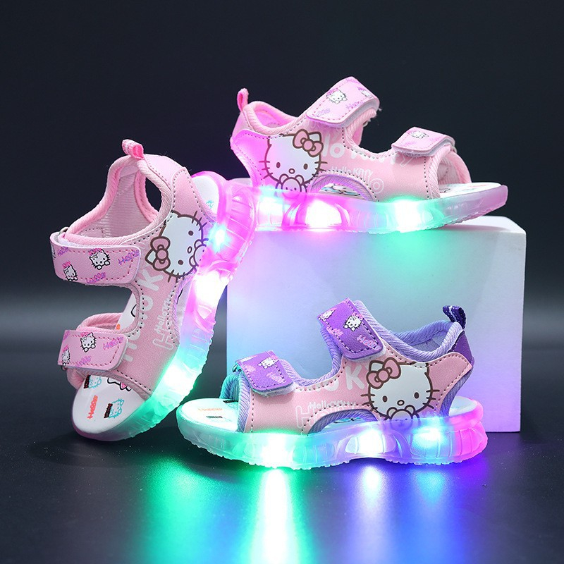 2024 Sandálias Infantis de Verão Novo Estilo Sandálias Ktt Hello Kitty Cartoon Sandálias Luminosas LED em Oferta na Shopee