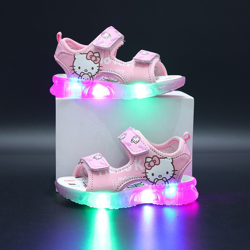 2024 Sandálias Infantis de Verão Novo Estilo Sandálias Ktt Hello Kitty Cartoon Sandálias Luminosas LED