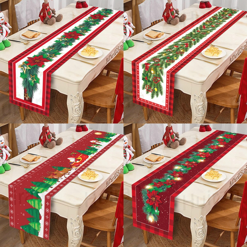 180 * 35cm Pano De Mesa De Natal Em Poliéster Papai Noel Navidad Decoração Jantar Ao Ar Livre Decorações Para Casa 2024 Feliz Ano Novo 2025