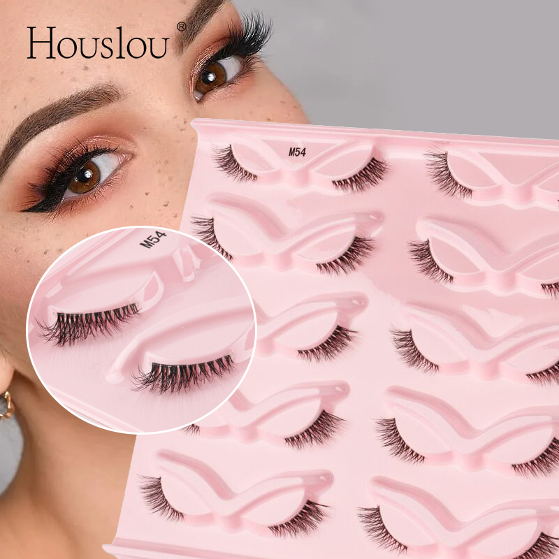 Houslou 10 Pares Meio Cílios 3D De Olho De Gato Falsos Transparentes Faixa Faux Mink Naturais Extensão De