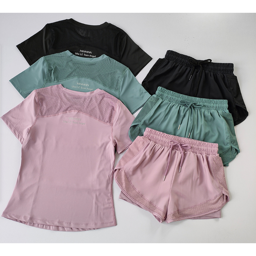 Exercise Suit Two-Piece Set Women Summer Quick-Drying Yoga Clothes Outdoor Running Yoga Sports Wear em Oferta na Shopee