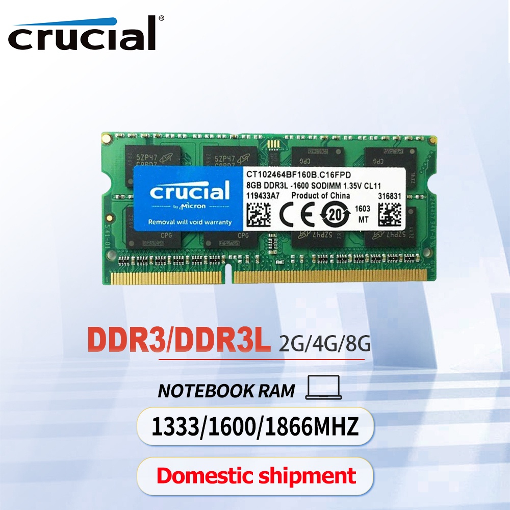 Crucial Notebook RAM DDR3 DDR3L 1333Mhz 1600MHz 8gb Memória Para Notebook 1.35V 1.5V PC3-12800S 204 Pinos Módulo SODIMM