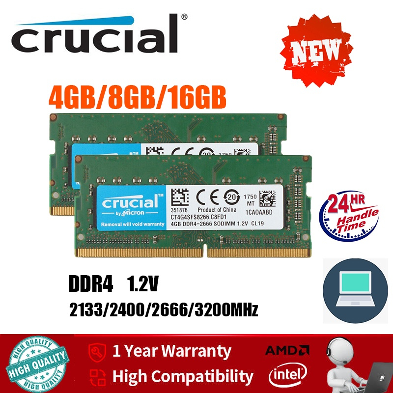 Crucial Notebook RAM DDR4 SODIMM 8GB 16G 2133 2400 2666 3200MHZ PC4-21300 Memória Para 1.2V