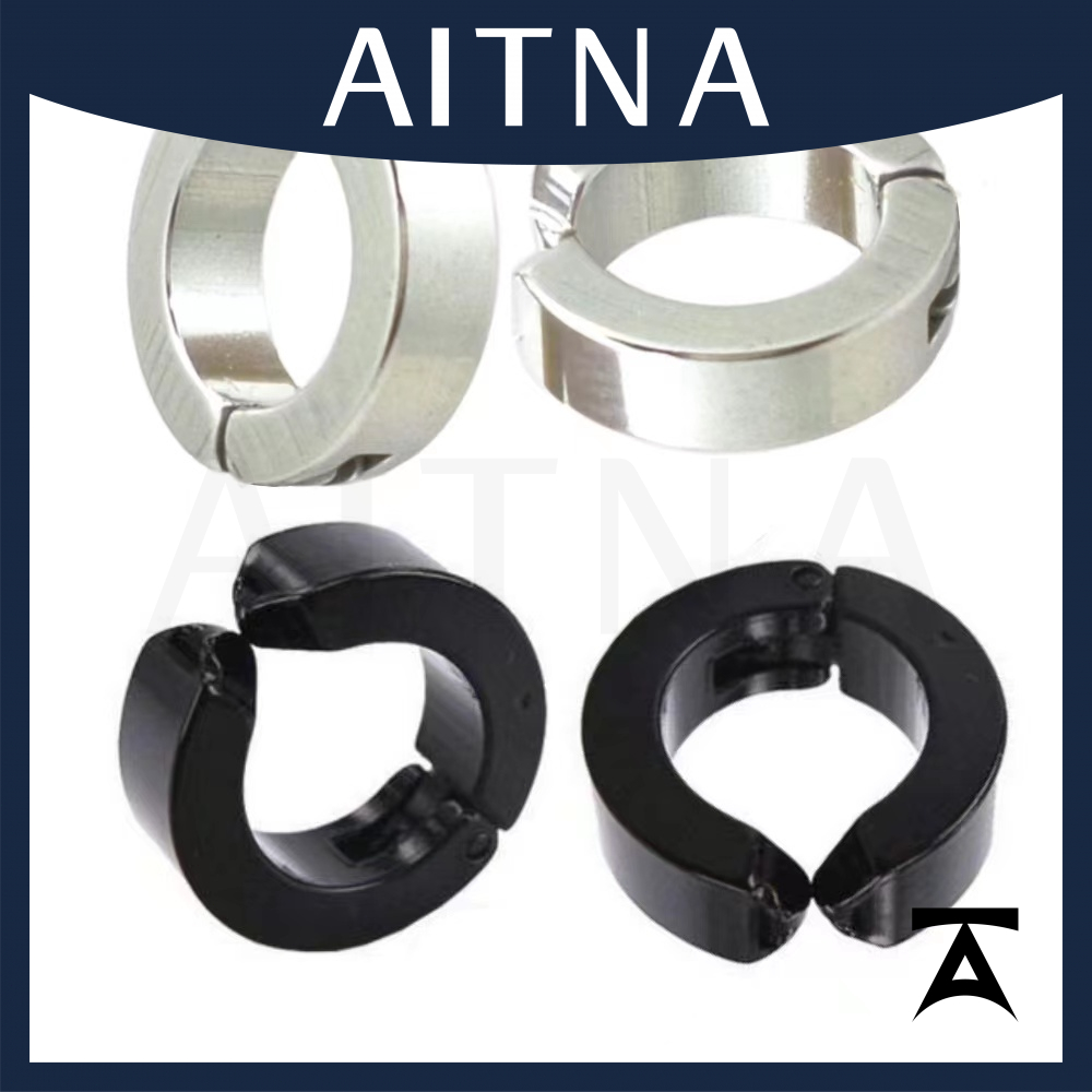 Aitna Brinco Pressão Argola  Aço inox Masculino unissex - Não Precisa Furar Prateado e Preto