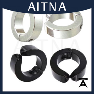 Aitna Brinco Pressão Argola Aço inox Masculino unissex - Não Precisa Furar Prateado e Preto