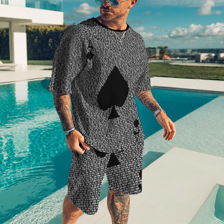 2023 Novo Estilo Fato Casual Masculino Moda Moda Casual Impresso de Alta Qualidade Camisa de Pescoço Redondo + Fato de duas peças