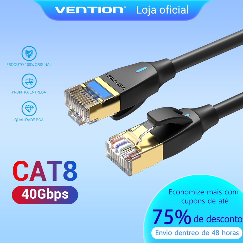 Venção Cat8 Cabo Ethernet Sftp Slim Patch Cabo 40 5gbps Rj45 2000mhz Cabo De Rede Lan Cabo Para Laptop Pc