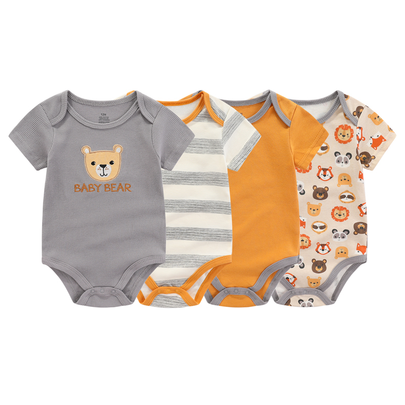 Adorável Conjunto De Macacão De Bebê De 4 Peças – Roupa De Manga Curta De Desenho Animado ...