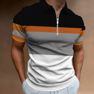 Camisa POLO Casual De Manga Curta Masculina Com Estampa Listrada Confortável Leve Tamanho Europeu Solto