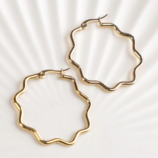 1 Par Brincos Geométricos de Aço Inoxidável Dourado Forma de Onda Geométrica Brincos exclusivos para senhoras Brincos Hipoalergênicos para meninas