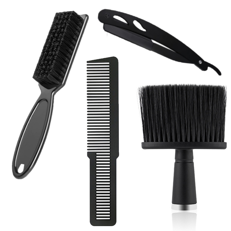 Kit profissional para barba e bigode ameixa seca com navalha e escova, pente para pelos faciais masculinos - Barbeiro Escova De Cabelo Pente (preto)