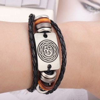 Z H Jóias Vintage Hindu AUM Pulseira De Couro Genuíno Moda Masculina E Feminina Aço Inoxidável Com Fivela De PU Punk Party Rock Jewelry Acessórios