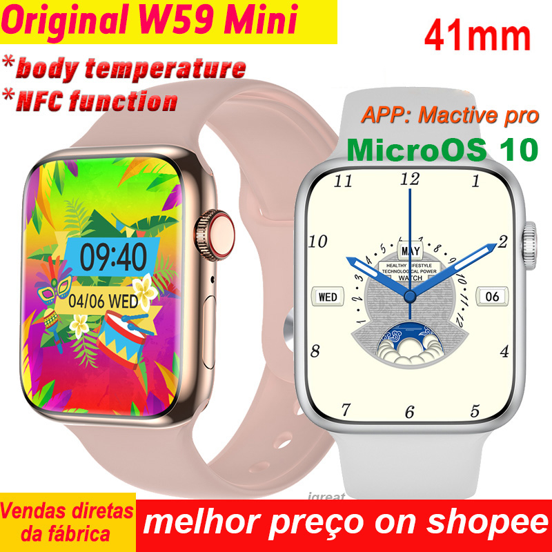 Microwear W59 Mini Relógio Inteligente Mulher 41mm 1.74 Polegadas Temperatura Corporal Carga Sem Fio ECG NFC GPS Tracker Original Smartwatch