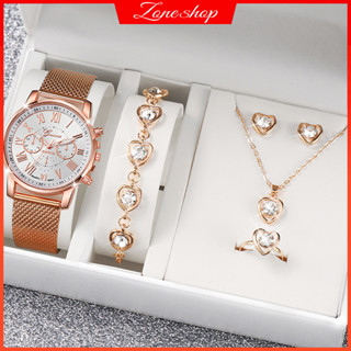 Relógio De Genebra Faixa De Moda Plástico Quartzo Conjunto De Jóias Rhinestone
