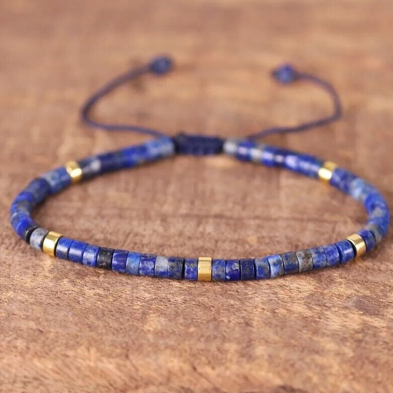 Boêmia Pedra Natural Lápis Lazúli 2x4mm Pulseira De Contas Para Mulheres Homens Balanço De Cura Pulseiras Minimalistas Ajustáveis Jóias