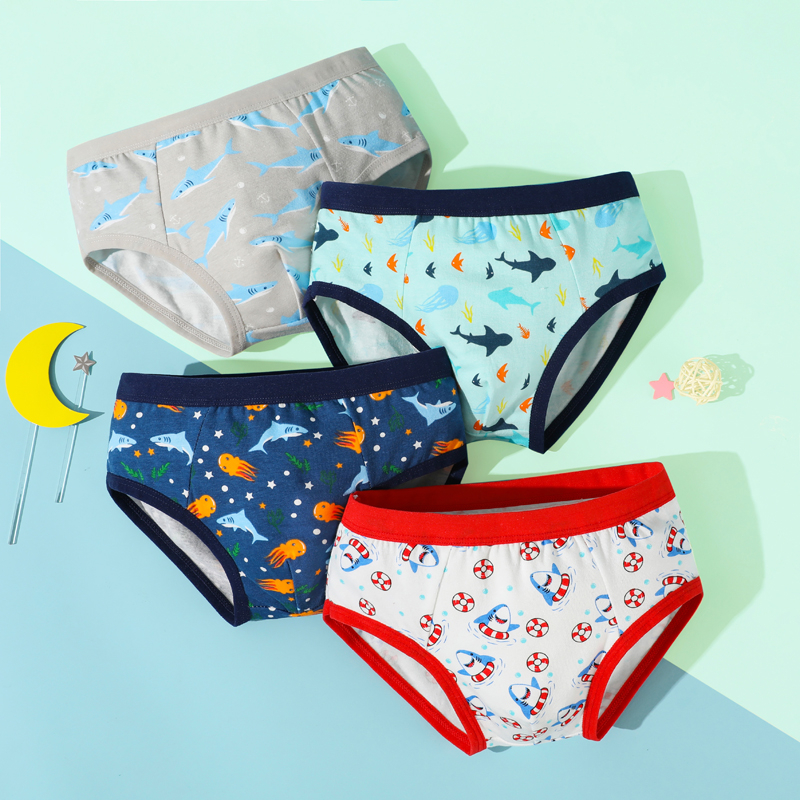 Algodão Macio 4PCS/Conjunto Roupa Íntima Infantil Menino Bebê Calcinha Design Estampado Cuecas Meninos