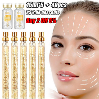 Sérum Facial Fios Colágeno Ouro 24K Gold Pdo Anti-Envelhecimento Essência Facial Lifting Linhas Finas Clareamento Firmeza Facial Hidratante Facial Proteína de Ouro Peptídeo Q Elástico Firmador Reformador Juvenil 5ml * 5