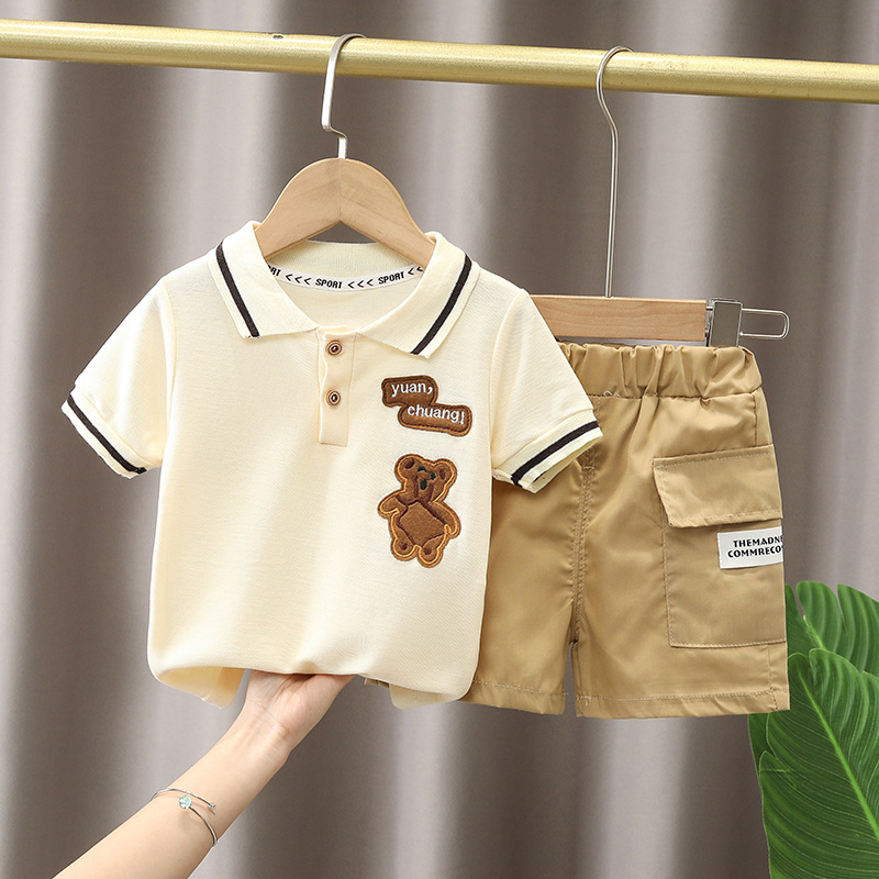 Conjunto De Duas Peças De Camisa Pólo Listrada De Manga Curta Para Crianças De 0-5 Anos