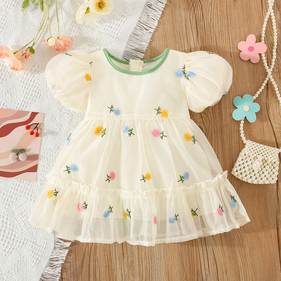 Vestido De Bebê Bordado Flor De Verão De Alta Qualidade Para