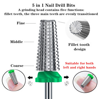 5 Em 1 Fresa De Aço Carboneto De Tungstênio De Alta Qualidade Manicure Brocas De Pregos Lixas Elétricas Acessórios Para Lixamento