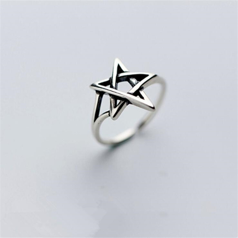 Requintado Anel Fêmea Fêmea 925 Sterling Silver Retro Hollow Cinco pontas Estrela Tecida Estrela Aberta CR162 em Oferta na Shopee