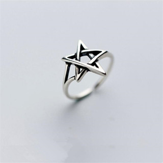 Requintado Anel Fêmea Fêmea 925 Sterling Silver Retro Hollow Cinco pontas Estrela Tecida Estrela Aberta CR162